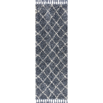 Gabrielle mercer Shag Plush Tassel Moroccan Geometric Trellis Area Rug